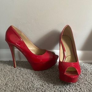 5in stiletto open toe bright red heel